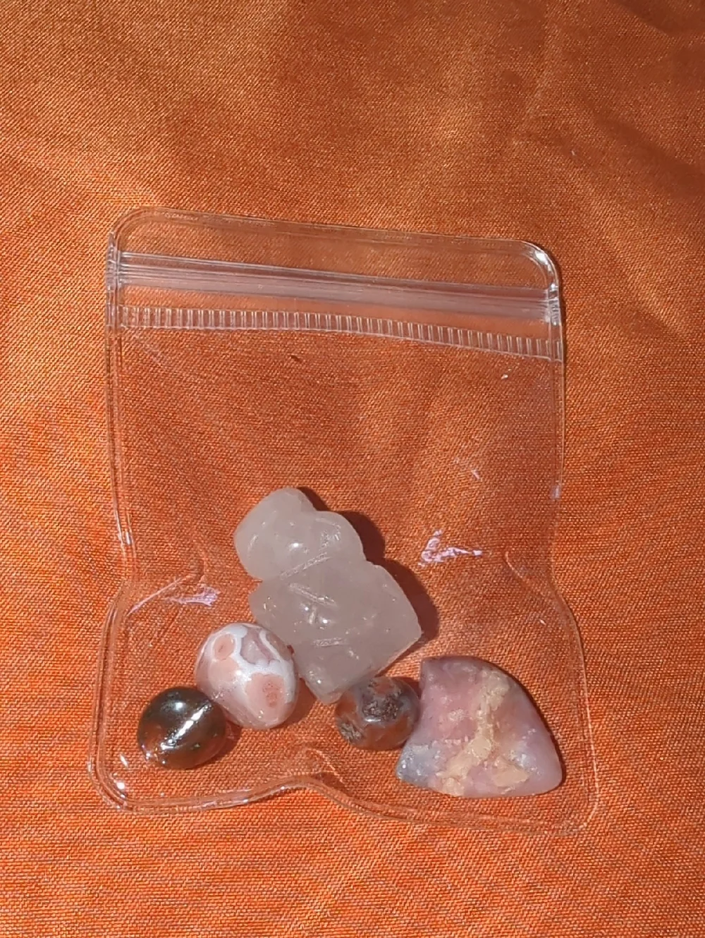 Rose Quartz Carving & Tumbled Stones - Pink, Rose, White & Brown - Picture 2 of 6